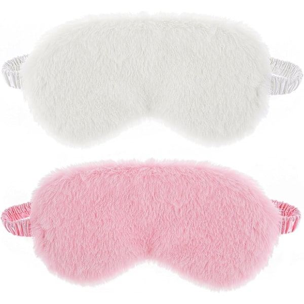 2 st Plysch Mjuk Ögonmask Mjuk Sovmask Ögonskydd Bekväm Faux Päls Sovmask Satin Tupplur Natt Ögonskugga pink+white