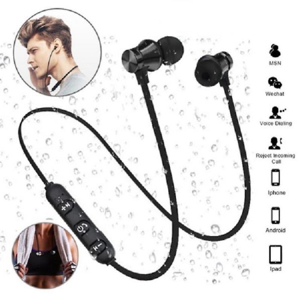 Trådlösa magnetiska Bluetooth-hörlurar med handsfree-headset och brusreducerande mikrofon för Huawei Xiaomi Samsung with box black327