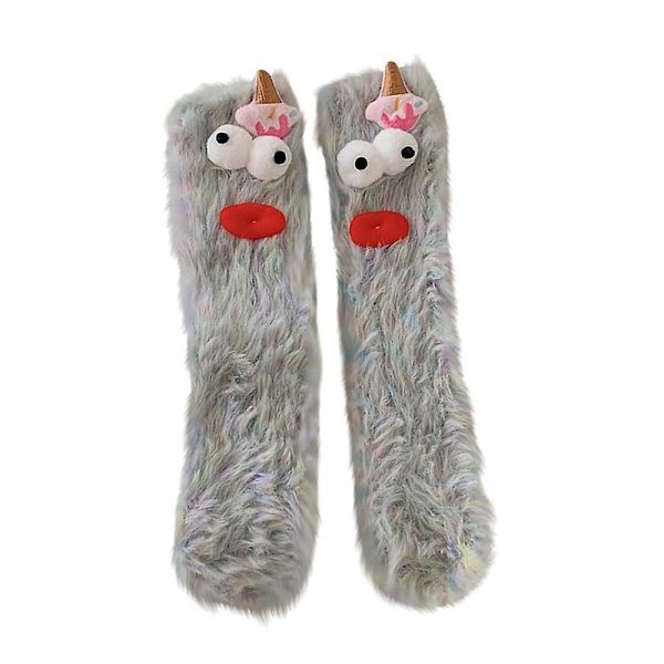3D Quirky Sokker, Varme Koselige Fluffy Tegneserie Monster Gulvsokker, Vinter Morsomme Fuzzy Koselige Strømpe Grey