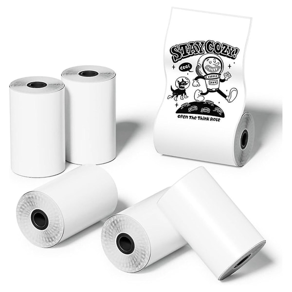 6 rullar Mini Pocket Printer Sticker Paper, 30 X 57 mm självhäftande thermal papper för Pocket Printer, White