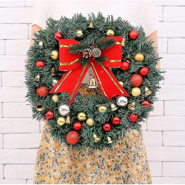 30 cm julekrans med lys forhåndsbelyst julepynt ytterdør kunstig furukirland