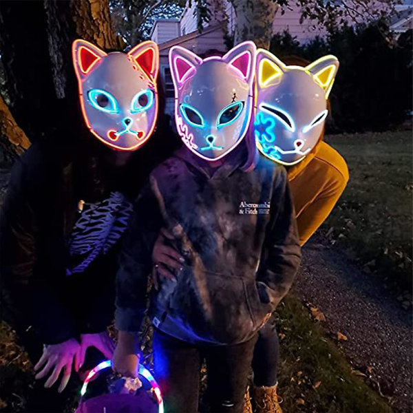 Demon Slayer Sabito Makomo Tanjiro LED Maske Cosplay Fest Tilbehør Ræv Maske Til Maskerade Fest Red