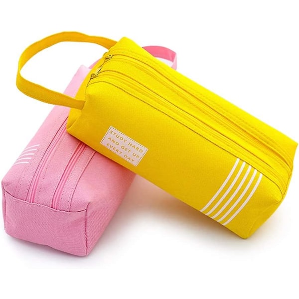 Sæt med 2 penalhuse, Kosmetisk makeuptaske med stor kapacitet (gul og lyserød)