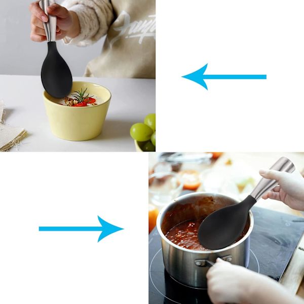 Silikoneske til servering af ris, rustfrit stål silikoneske til servering af ris, køkkensilikoneske med non-stick belægning, til madlavning af sauce, suppe, dressing og ris