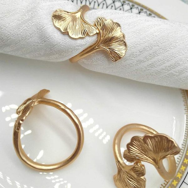 Ginkgo-lehden muotoiset metalliset lautasliinarinkulat, lautasliinarinkulat häiden ja tapahtumien koristeluun Rose Gold