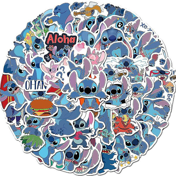 50 kpl/setti Lilo & Stitch -tarroja setti Cartoon vedenpitävä puhelinpullo kannettava matkalaukku tarrat
