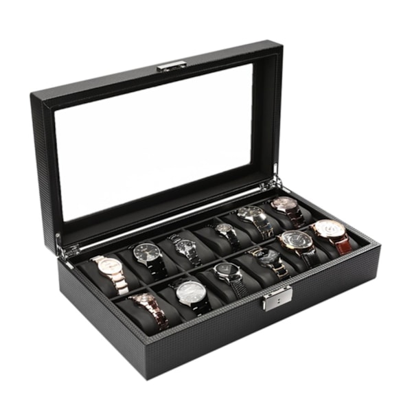 Watchbox / Klockbox 12 kellot Carbon Luxury malli musta CW012