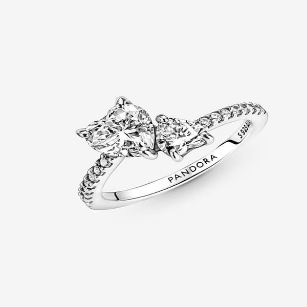 Pandora - Dobbel Hjerteglitrende Ring - Sterlingsølv Circumference: 50mm