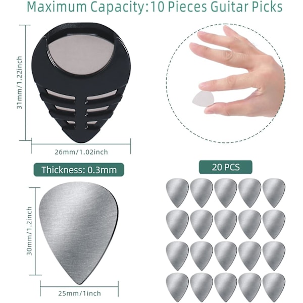 20-pack rostfria gitarrplektrum 0,3 mm - plektrum för elgitarr och bas