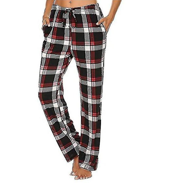 Miesten pyjamahousut taskuilla, pehmeät flanelliset ruudullinen pyjama-unipöksyt black red S