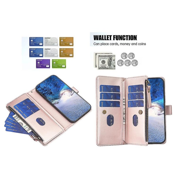 Case Realme C55:lle vetoketjullinen cover , jossa korttipidike, magneettinen suljin, yhteensopiva Realme C55 case kanssa Pink