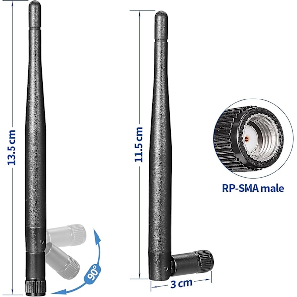 Dual Band Wifi Antenne 24ghz 5ghz 58ghz 3dbi Rp-sma Han Antenne Udskiftning (2-pak) Kompatibel Med Wifi Router Hotspot Netværkskort Usb Adap