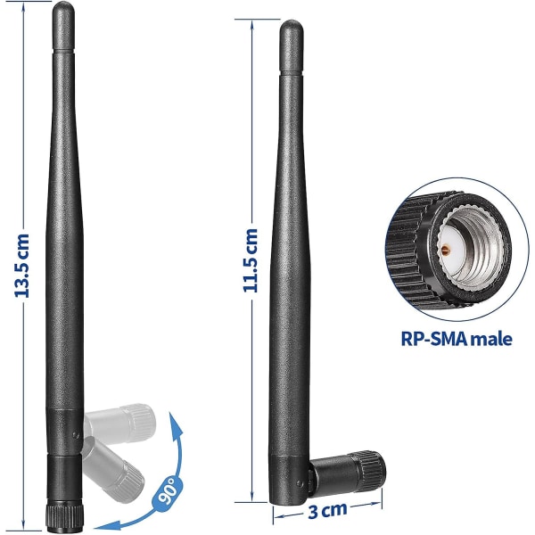 Dual Band Wifi Antenne 24ghz 5ghz 58ghz 3dbi Rp-sma Male Antenne Erstatning (2-pakning) Kompatibel Med Wifi Router Hotspot Nettverkskort Usb Adap