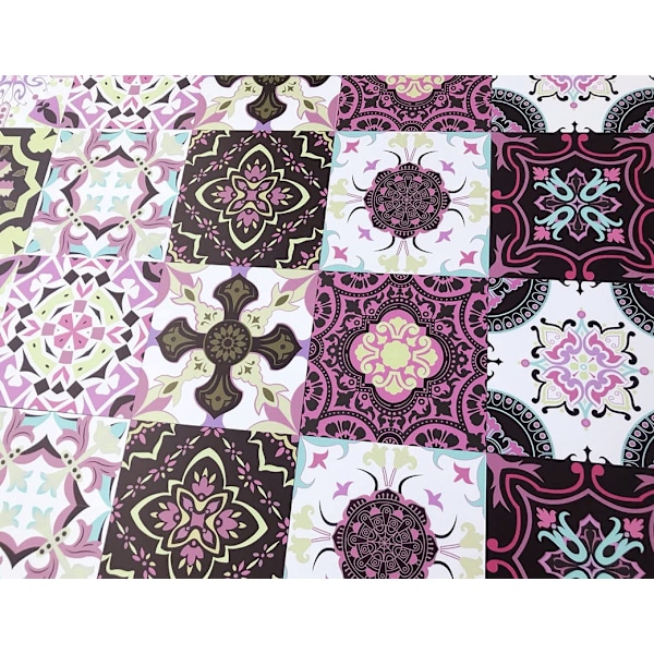 24 stk lilla marokkanske flisdekaler, rosa kjøkken baderom vegg flisdekaler skrell og lim på flisoverføring dekaler (15 cm x 15 cm) Purple