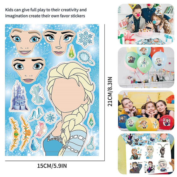 32 st Diy Frozen Theme Make-a-face Stickers Pack, Cartoon Fun Stickers Dekaler Set Barnleksaker för festdekoration, belöningspresenter