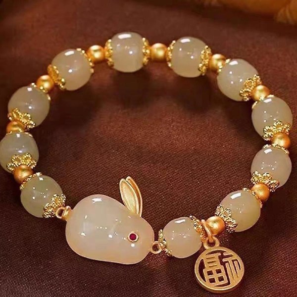 Kaninarmbandshänge Runda pärlorarmband Justerbara Vintage Beads Armband Fu Pai and Rabbit