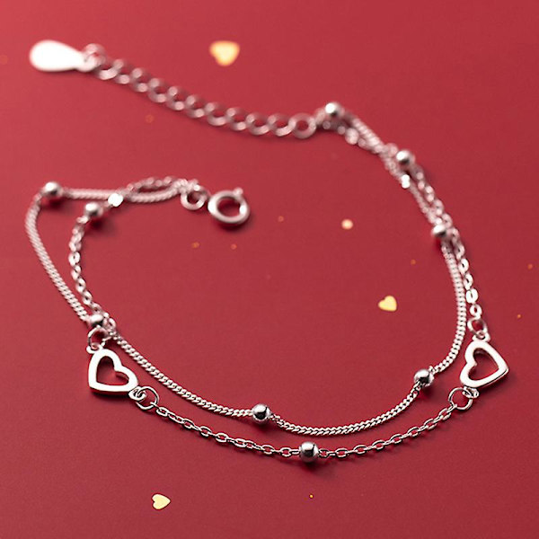 Hjärtberlockarmband för kvinnor Silverfärg på hand Dubbla lager Armband OneSize