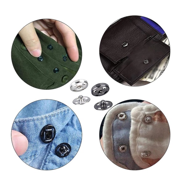 100 sæt 10mm/12mm/15mm/17mm/8.5mm sy-på trykknapper Metal trykknap knapper Trykknap til syning af tøj 15mm