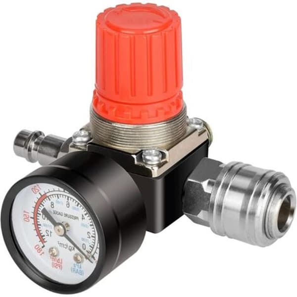Lufttrycksregulator Pneumatisk Ventil 1/4, Pneumatisk Tryckreglerventil, Tryckreglerventil för Luftkompressor, 175 PSI, EU Standard Gray