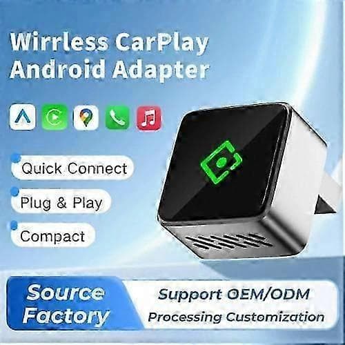 2-i-1 trådløs adapter kompatibel med CarPlay og Android Auto, 5GHz WiFi, stemmeassistent, Plug & Play Black