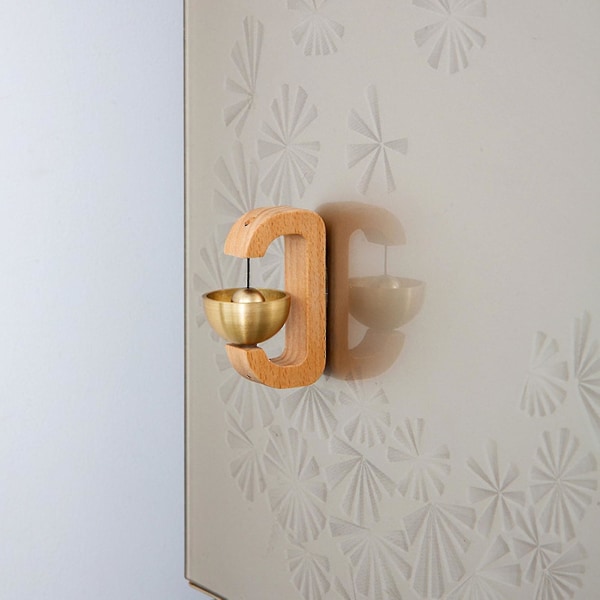 Kauppiaiden kello oven avaamiseen, magneettikiinnitteinen puinen ovikello Kultainen koristeellinen sisäänkäynnin ovikello messinkikellolla-d Light brown beech