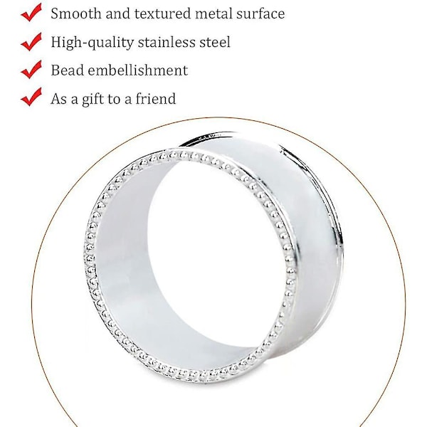8 st zinklegering pärlade servettringar delikat servett spänne (silver)
