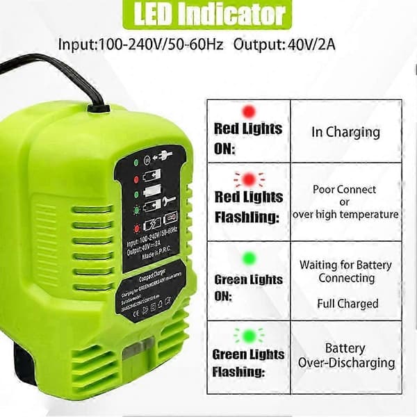 100-240V Smart Mini Hurtiglader for Greenworks 40V Litiumbatteri US-plugg