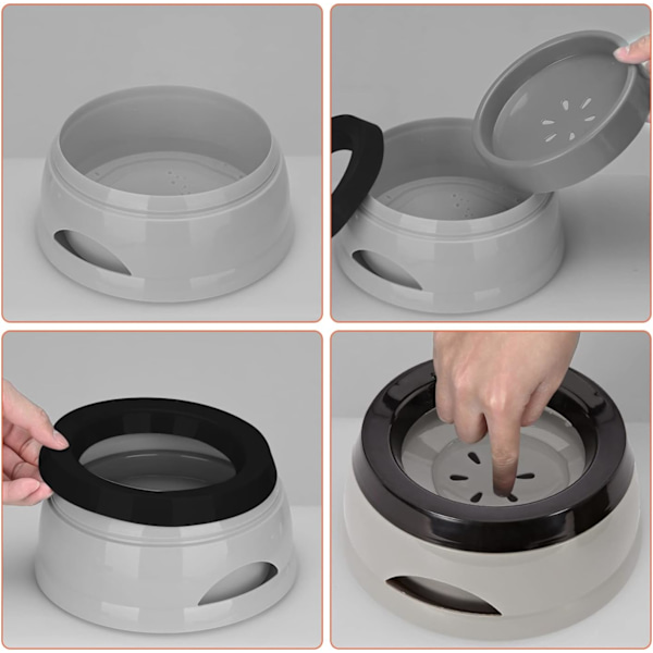 Flytande husdjursskål, Anti-Overflow, Kvävningssäker, Spill-Proof, för hund, katt, valp (Grå)