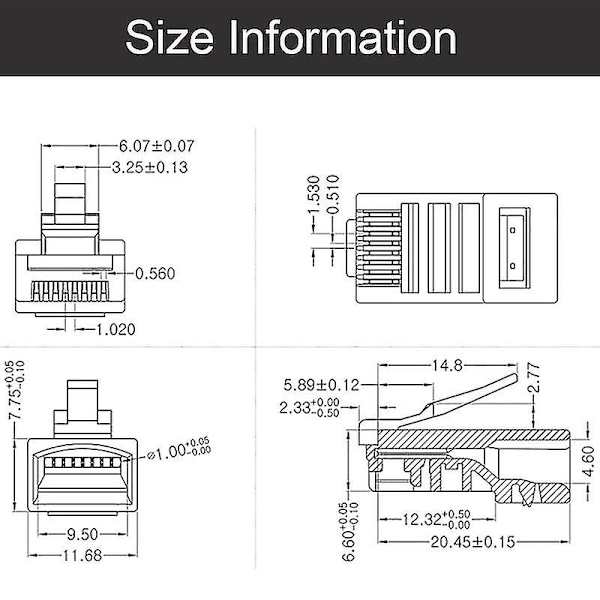 100 stk. RJ45-stik 6u forgyldt gennemgang Ethernet-kabler modul stik netværk RJ-45 krystal