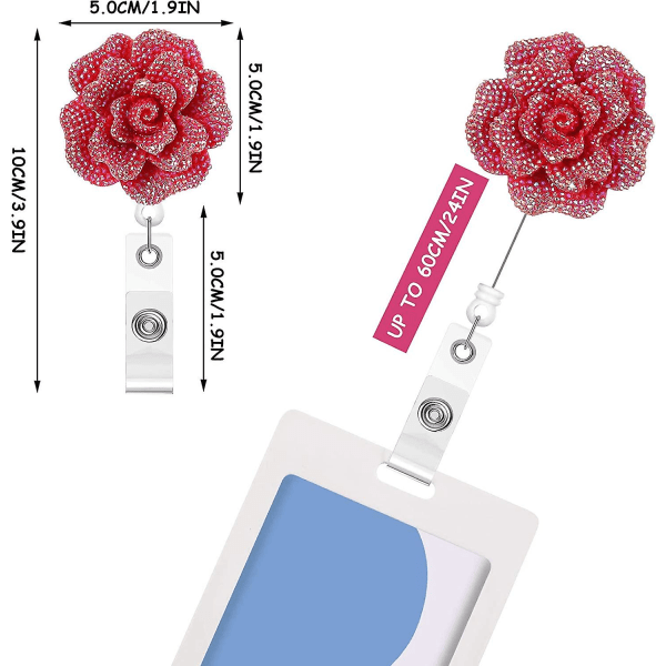 Wabjtam 6 Pieces 24 Inch Retractable Badge Reels, Glitter Rose Id Badge Holder With 360 Degree Rotatable Alligator Clip, Name Badge Clip Reel With Ret