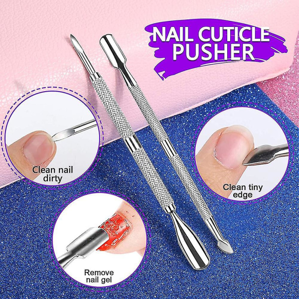 Nail Art & Nail File Kit - Dobbeltsidig neglefil, neglebåndssaks og skyver og neglebørste, neglesett for salongmanikyr