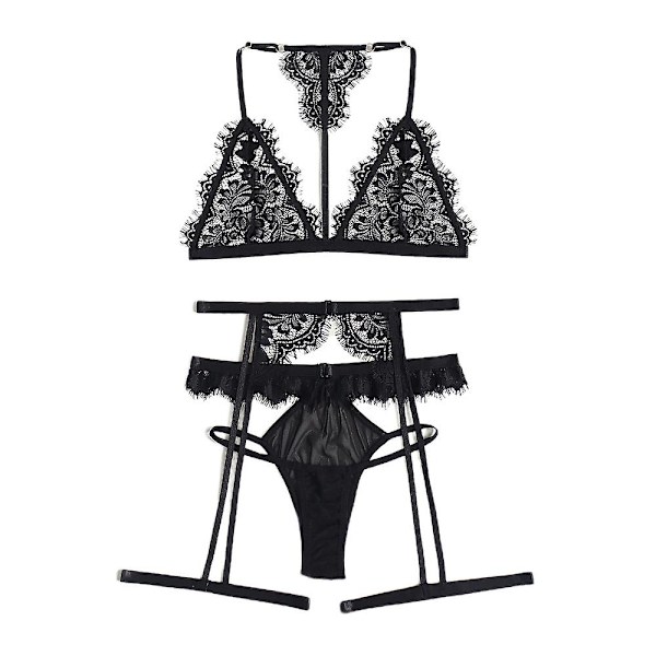 Naiset Seksi Alusvaatteet Pitsi Sheer Rintaliivit Tanga Alusvaatteet Set Yöasu Yövaatteet Black L