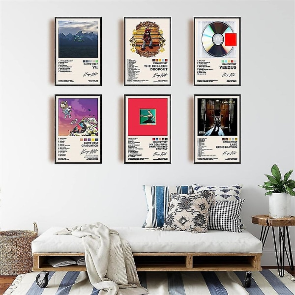 6 stk Kenye West Album Plakat Ye The College Dropout Yeezus Graduering Sen registrering Utskrifter Album Cover Vegg Art Dekor Gaver Til Fans Musikkelskere