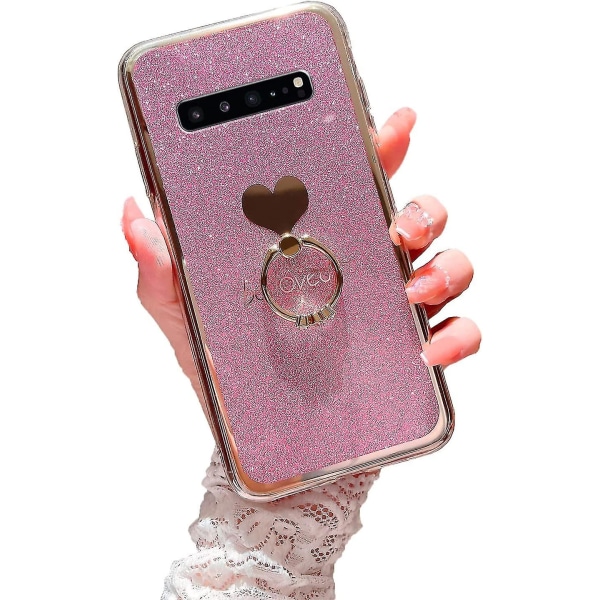 Case för Samsung Galaxy S10 (ej S10 Plus) Flickor Kvinnor Söt Lyx Glitter Glänsande Glittrande Skal Med Ring Ställ Hjärta Slank Mjuk Stötsäker Skydd P