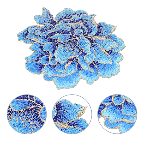 Blå Jeans Broderade Märken Sylappor Pionblomma Broderad Lapp Blå Applikationslapp