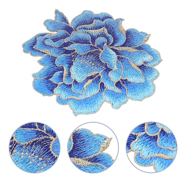 Blå Jeans Brodererede Badges Sy-Patches Peony Blomst Broderi Patch Blå Appliqué Patch