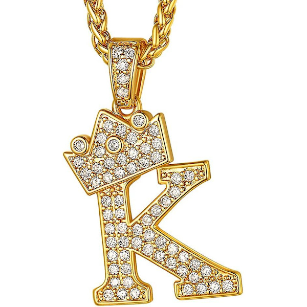 Krone Initial Bokstav Halskjede, acsergery 18k Gullbelagt Kubisk Zirkonia Cz Pave