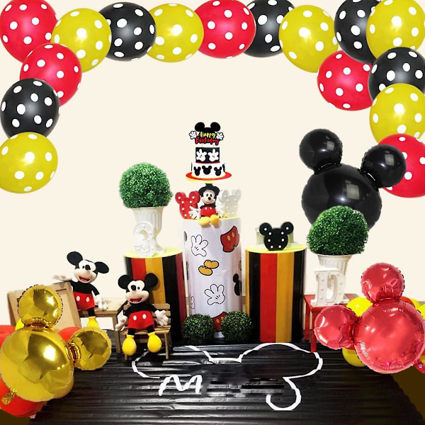 33 stk Mickey-ballonger til fest, 12 tommer latex, 24 tommer aluminiumsfolie, røde, svarte og gule ballonger til barnebursdag