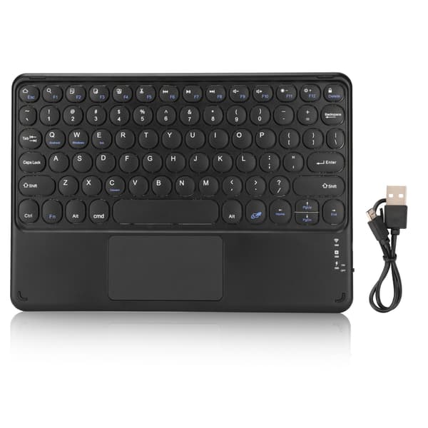 10 inch Wireless Bluetooth Touchpad Keyboard Retro Round Keycaps Ergonomic Magnetic Support Touch Gestures for Windows for IOS Black
