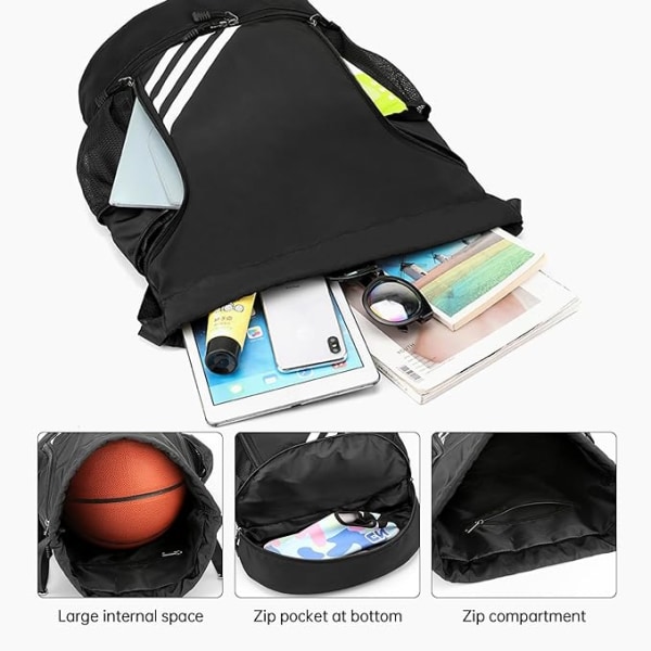 Gym Sports Bag Ladies Drawstring Bolsas Svart Svart