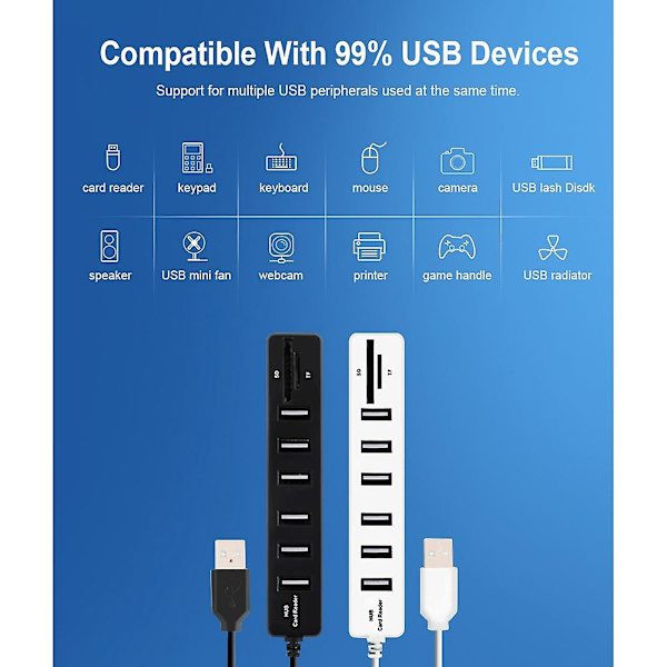 Usb Hub 6 Port Udvidelsesadapter Usb 2.0 Hub Multi Usb Splitter 2.0 Hub Usb-hub Sd/tf Kortlæser Fo