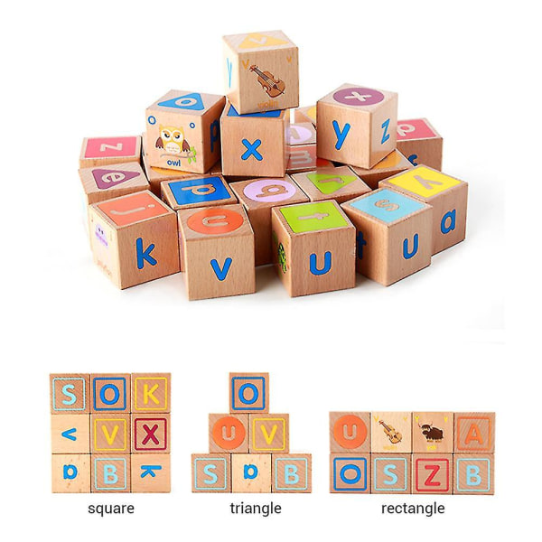 26st trä Abc Engelska alfabetet Block Barns tidig utbildning Block Leksaker Baby Trä Byggklossar Set Present