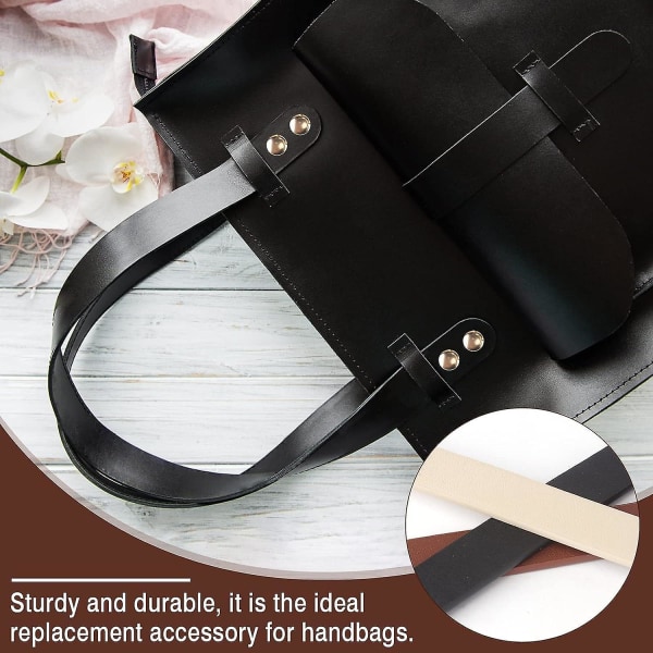 3 par läderväskhandtag (svart, brun, beige), handväska handtag 60 cm läderväska handtag med 30 lädernitar Handväska tillbehör för plånbok