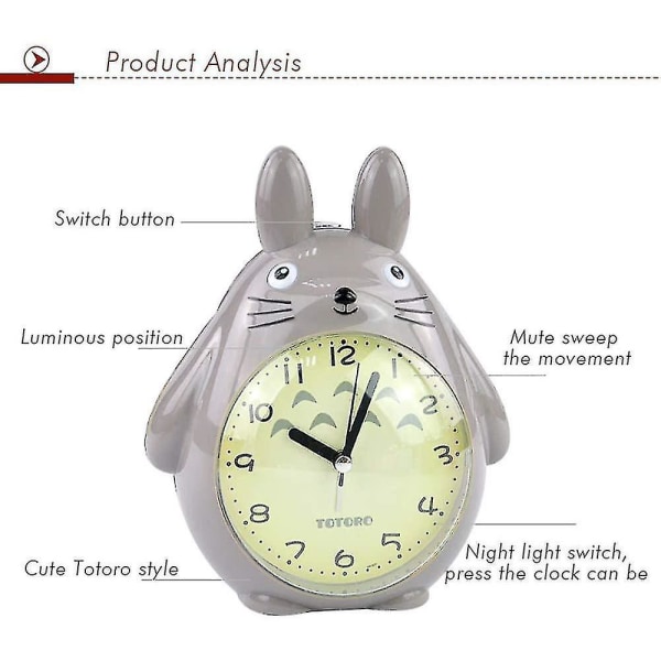 Wekity For Totoro-tema, Snooze-funktion Lydløs og LED-nattelys Bedste gave til børn Teenagere