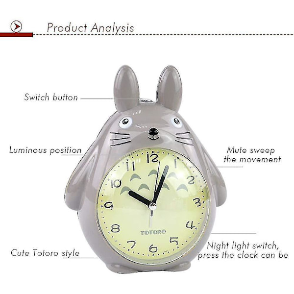 Wekity för Totoro-tema, snooze-funktion tyst och LED-nattljusklockor bästa present till barn tonåringar