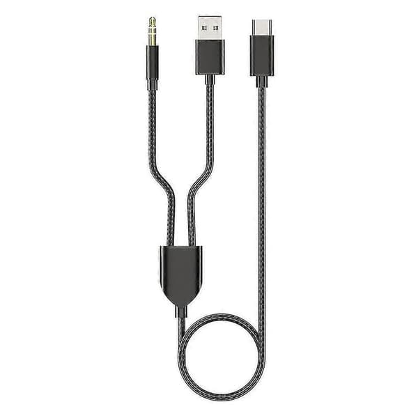 1 Split 2 Type C - USB A 3,5 mm:n Aux-kaapeli Stereo Hifi -ääni autokaiuttimille -aa Black