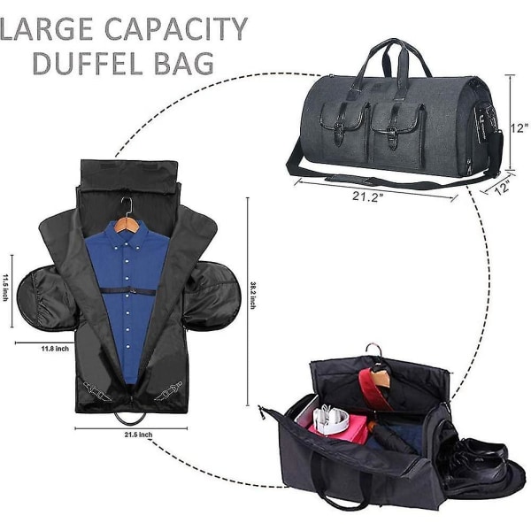 45" jakkesæt-bærepose - konvertibel beklædningstaske med håndtag med skulderrem Multifunktionel duffeltaske til opbevaring og rejser