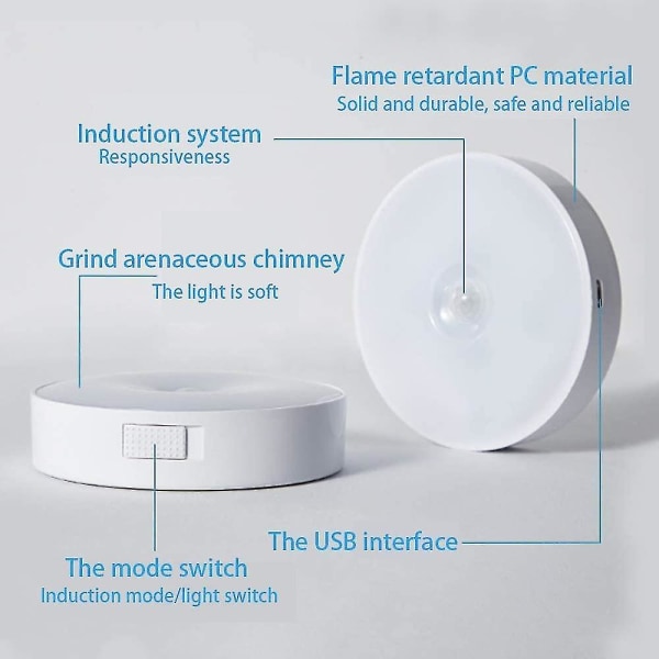 3-pak LED Trådløs nattlys med menneskelig bevegelsessensor, USB-lading