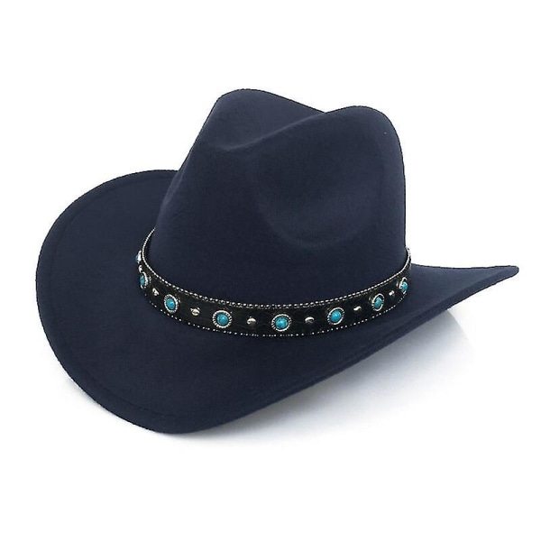 Turkoosi Stone Band Cowboy Hattu Naisille Miehille Jazz Hattu Huopahattu Musta leveälierinen muotihattu Länsi-Cowboy-hattu