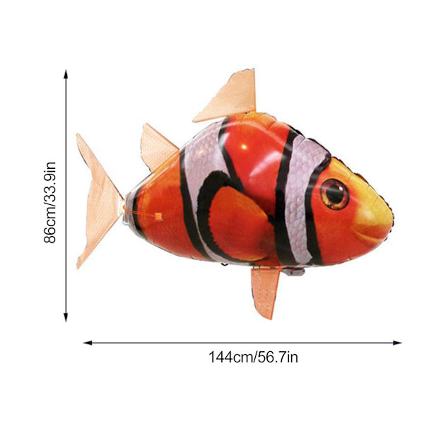 Oppblåsbar flygende hai, fjernkontrollert luftskip fisk leketøy helium ballong gaver til barn, festdekor Clownfish